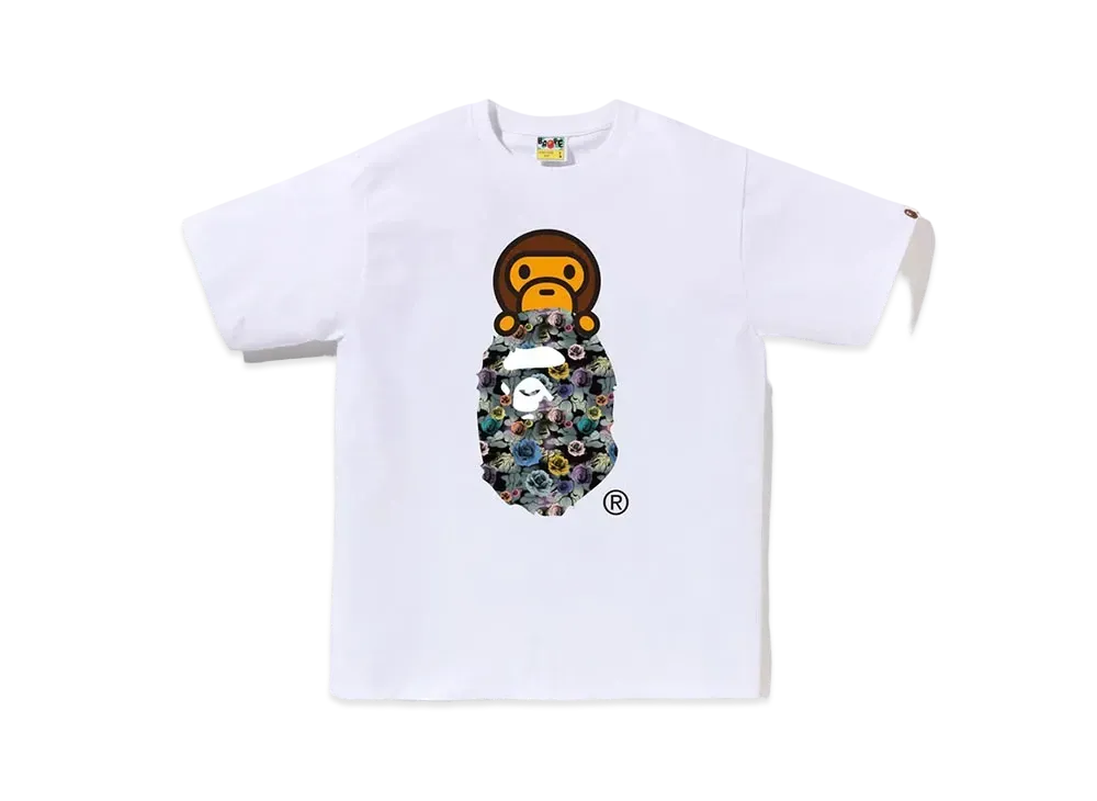 A BATHING APE Floral Camo Milo On Ape Head Tee "White"