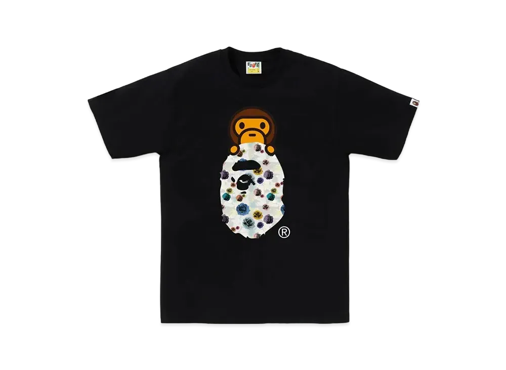 A BATHING APE Floral Camo Milo On Ape Head Tee "Black"