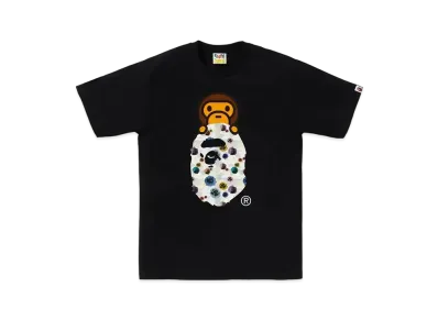A BATHING APE Floral Camo Milo On Ape Head Tee "Black"