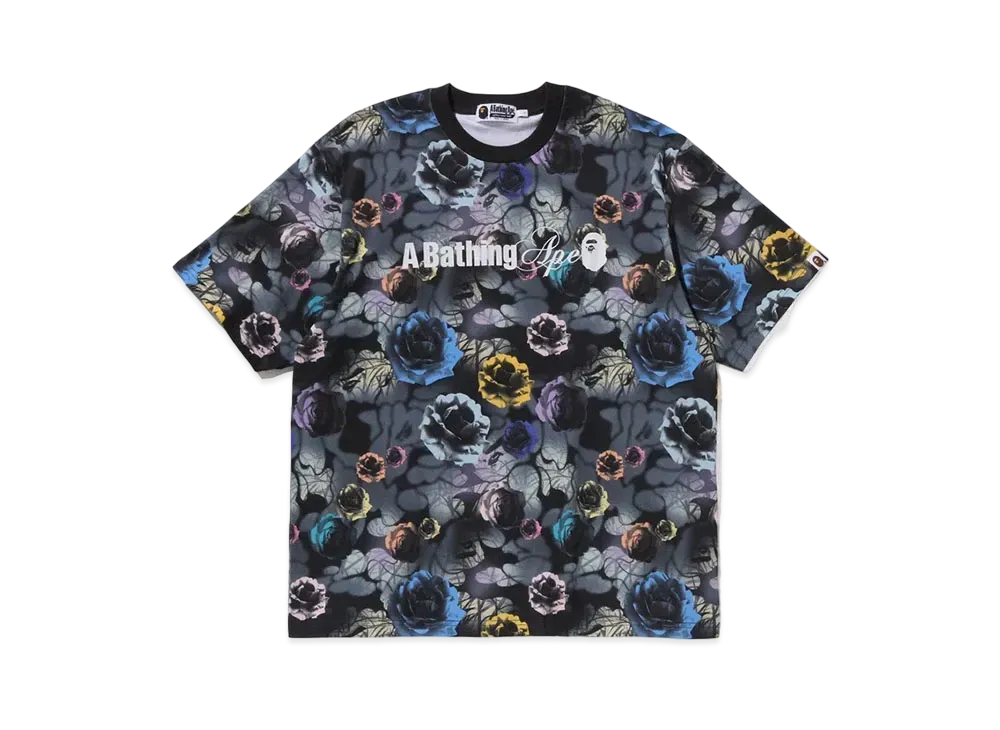 A BATHING APE Floral Camo Logo Relaxed Fit Tee "Black"
