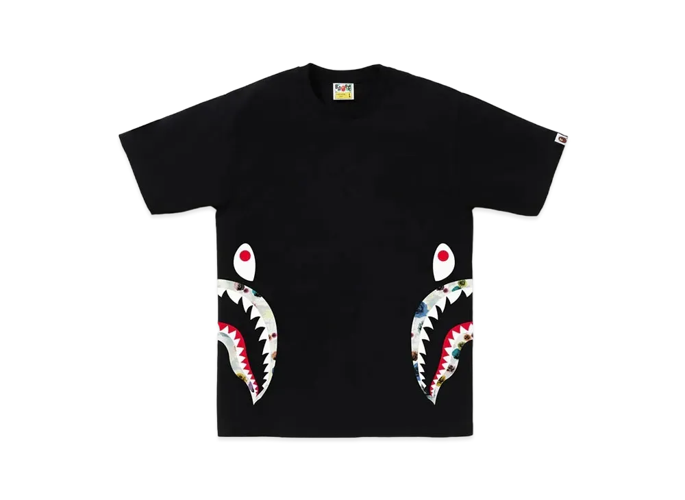 A BATHING APE Floral Camo Side Shark Tee "Black"