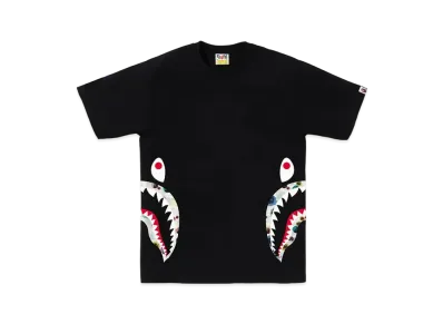 A BATHING APE Floral Camo Side Shark Tee "Black"