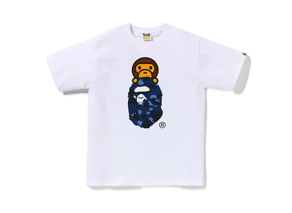 A BATHING APE Color Camo Milo On Ape Head Tee "White/Navy"