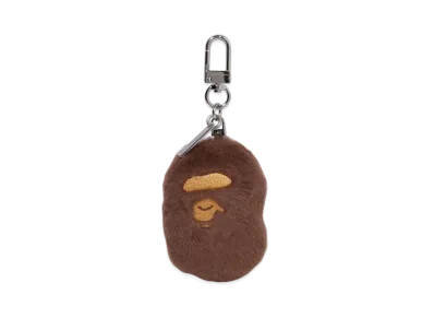 A BATHING APE Ape Head Faux Fur Keychain "Brown"