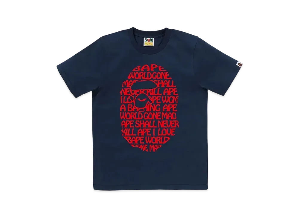 A BATHING APE Text Ape Head Tee "Navy"