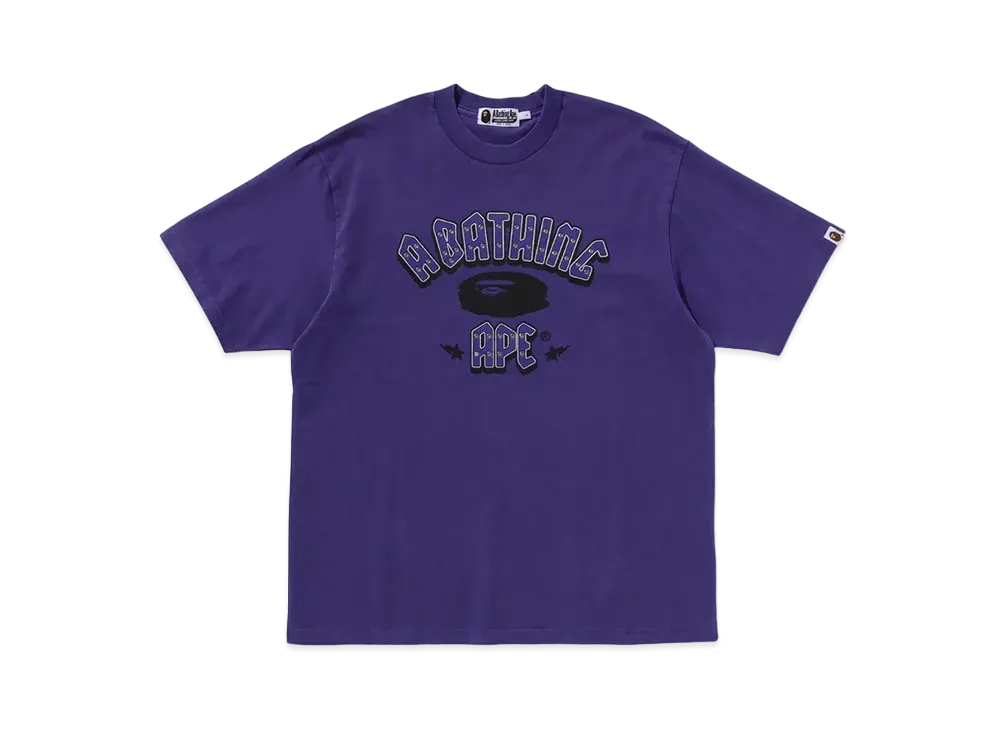 A BATHING APE Garment Dye Rhinestone Logo Relaxed Fit Tee "Purple"