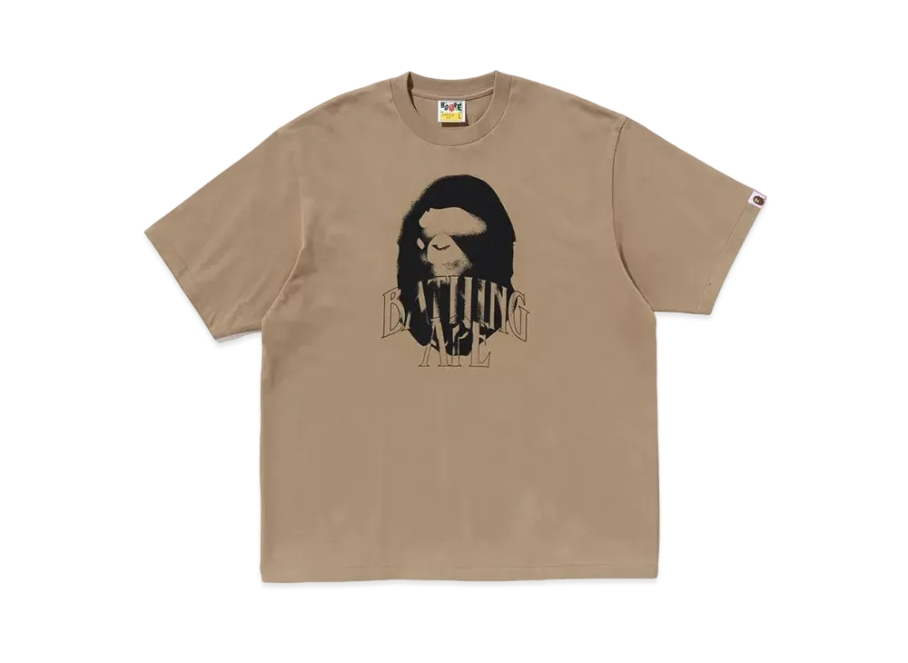 A BATHING APE Spray Print Logo Relaxed Fit Tee "Beige"