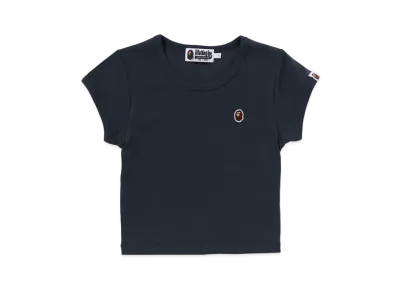 A BATHING APE Ape Head One Point Cropped Tee "Navy"
