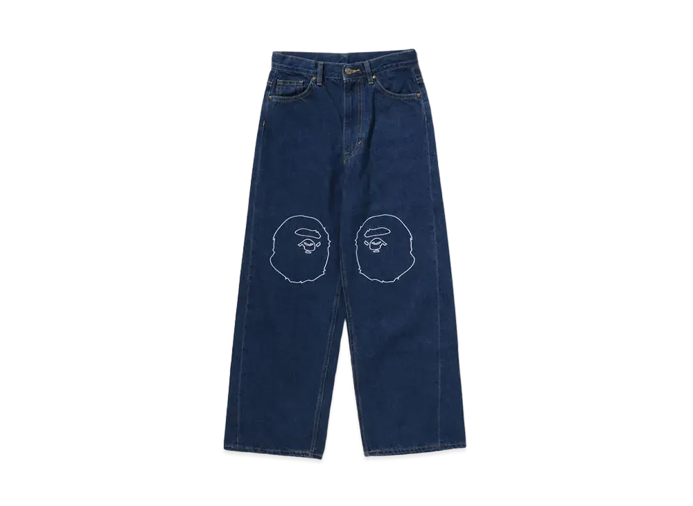 A BATHING APE Ape Head Oversized Fit 12 Oz Denim Pants "Indigo"