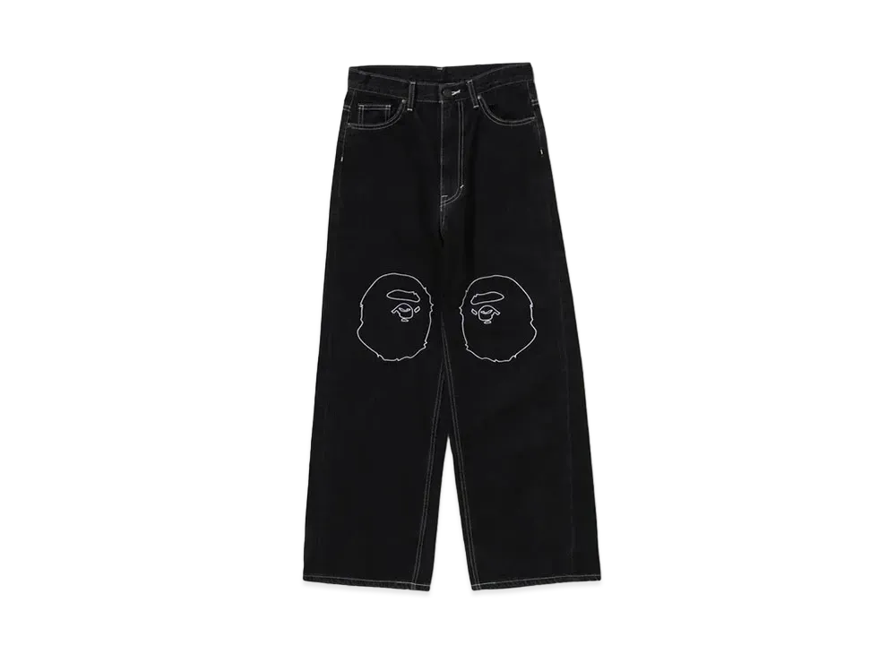 A BATHING APE Ape Head Oversized Fit 12 Oz Denim Pants "Black"