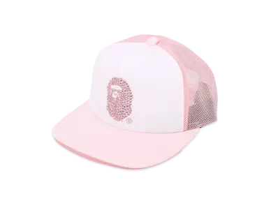 A BATHING APE Crystal Stone Ape Head Mesh Cap "Pink"