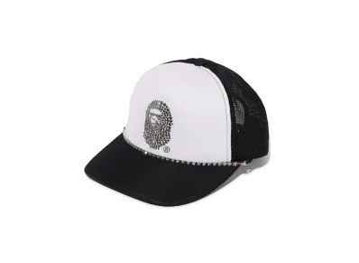 A BATHING APE Crystal Stone Ape Head Mesh Cap "Black/White"