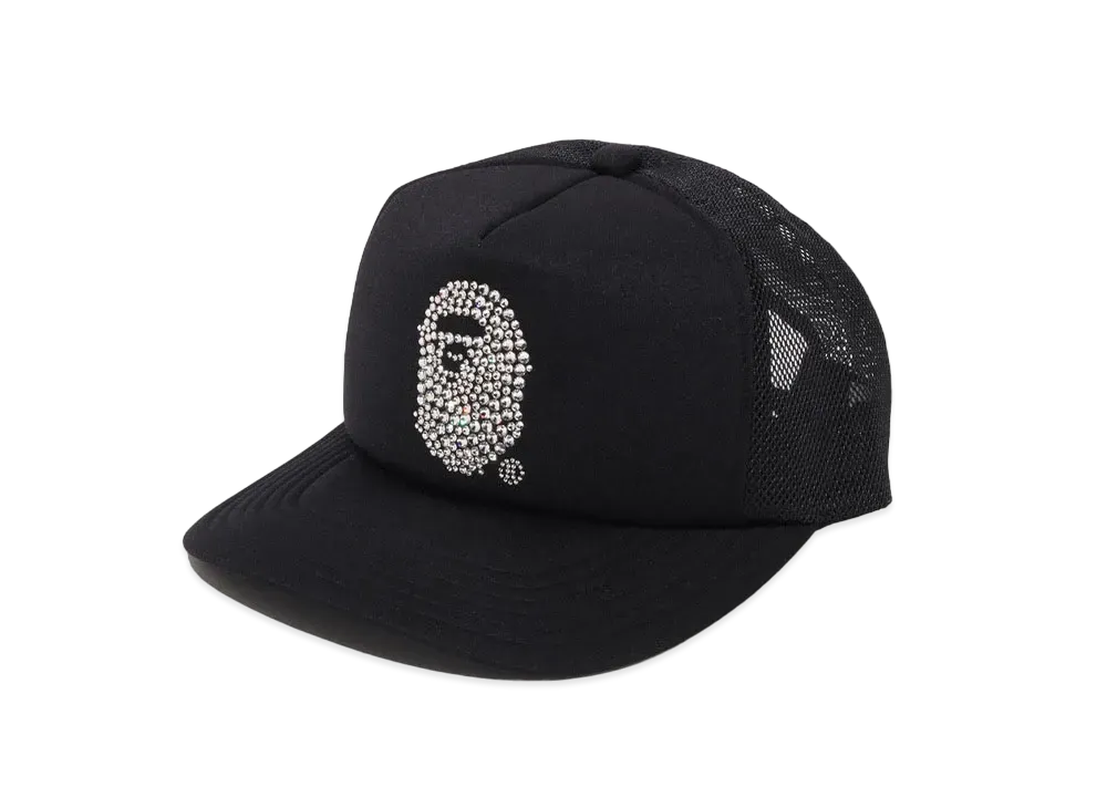 A BATHING APE Crystal Stone Ape Head Mesh Cap "Black"