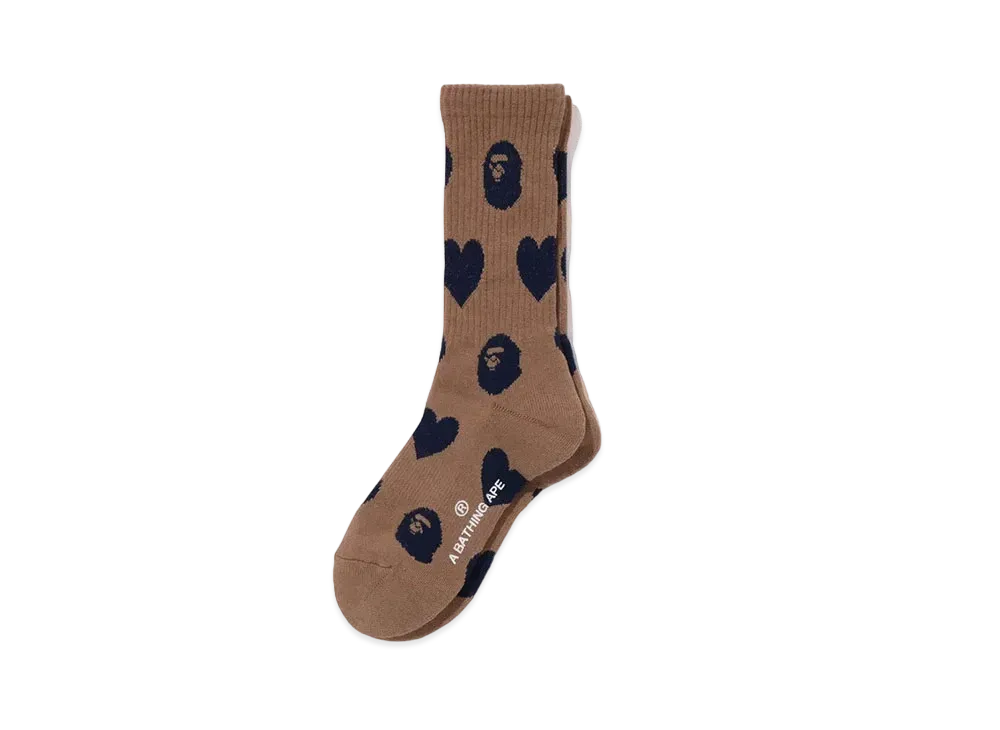 A BATHING APE I Love Bape Monogram Socks "Brown"