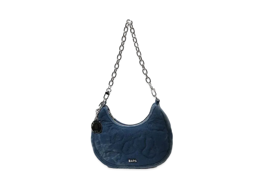 A BATHING APE Camo Quilting Denim Moon Shape Bag "Indigo"