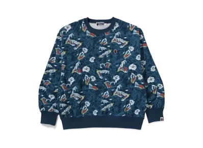 A BATHING APE Japanese Tattoo Camo Relaxed Fit Crewneck Sweatshirt "Blue"