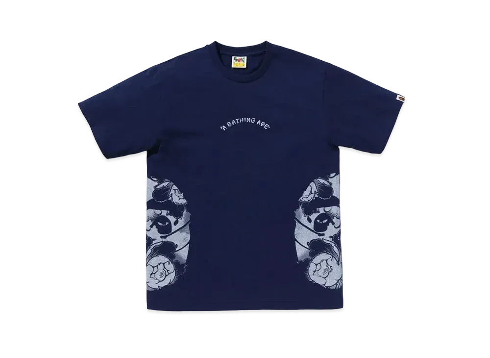 A BATHING APE Japanese Tattoo Side Big Ape Head Tee "Navy"