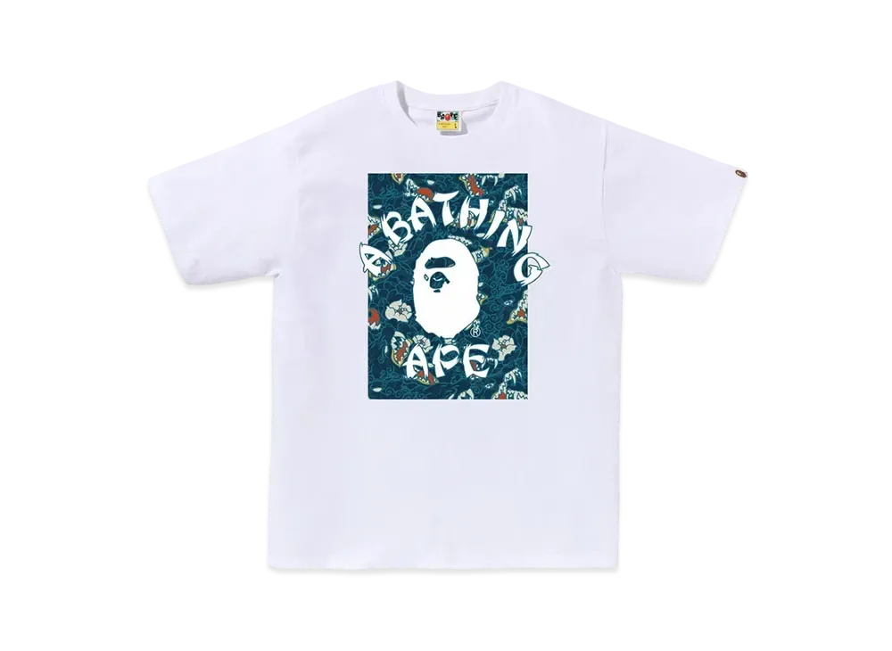 A BATHING APE Japanese Tattoo Camo On College Tee "White/Blue"
