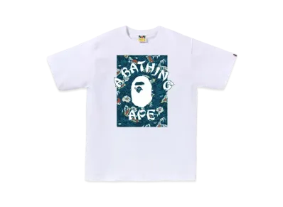 A BATHING APE Japanese Tattoo Camo On College Tee "White/Blue"