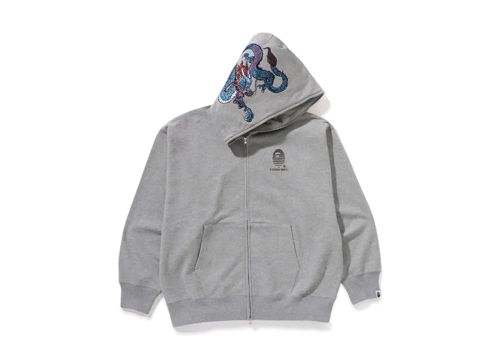 A RISING BAPE Tiger And Dragon Relaxed Fit Full Zip Hoodie "Gray"