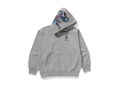A RISING BAPE Tiger And Dragon Relaxed Fit Full Zip Hoodie "Gray"