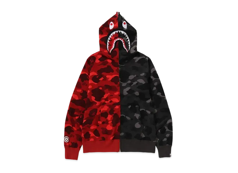 A BATHING APE Color Camo Separate Shark FZ Hoodie "Red/Black"