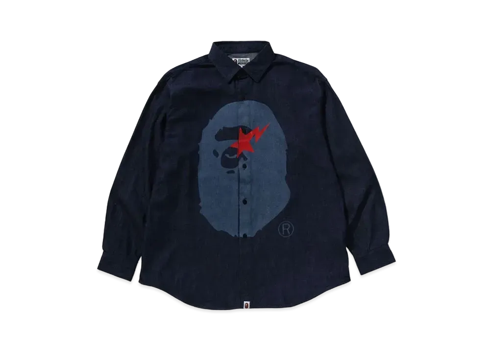 A BATHING APE STA Ape Head Relaxed Fit Denim L/S Shirts "Indigo"