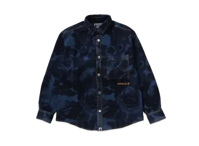 A BATHING APE Floral Camo Jacquard 13Oz Denim LS Shirt "Navy"