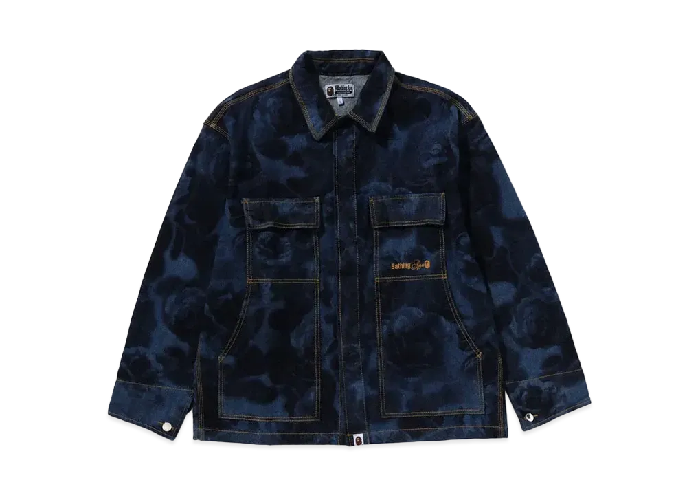 A BATHING APE Floral Camo Jacquard 13Oz Denim Work Jacket "Navy"