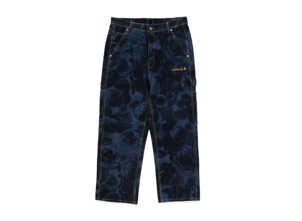 A BATHING APE Floral Camo Jacquard Relaxed Fit 13Oz Denim Work Pants "Navy"