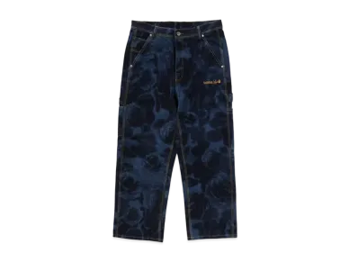 A BATHING APE Floral Camo Jacquard Relaxed Fit 13Oz Denim Work Pants "Navy"