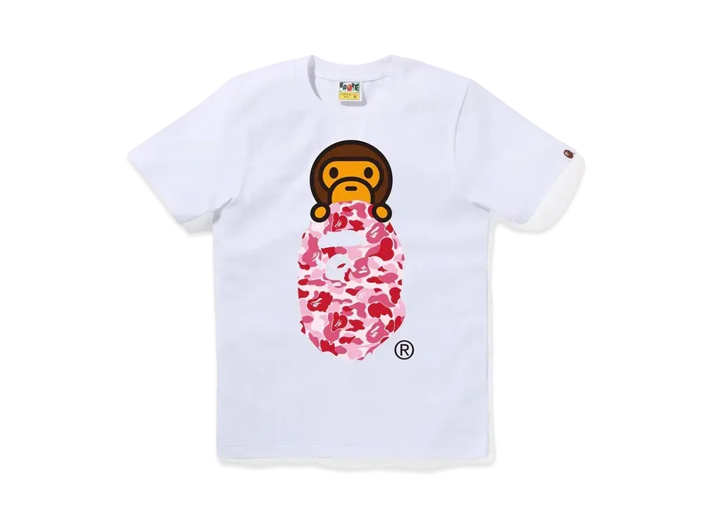 A BATHING APE ABC Camo Milo On Ape Head Tee "White/Pink"