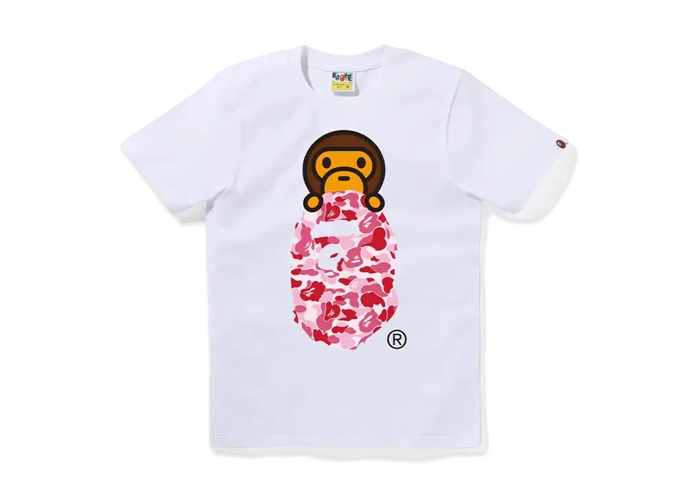 A BATHING APE ABC Camo Milo On Ape Head Tee "White/Pink"