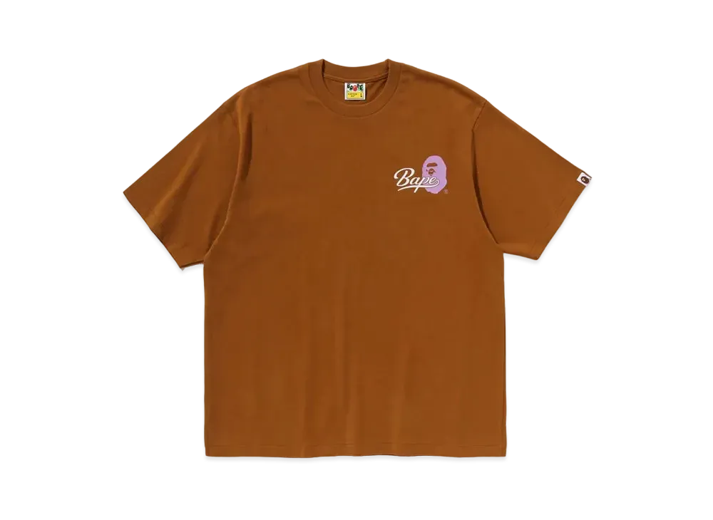 A BATHING APE Cursive College Logo Relaxed Fit Tee "Brown"