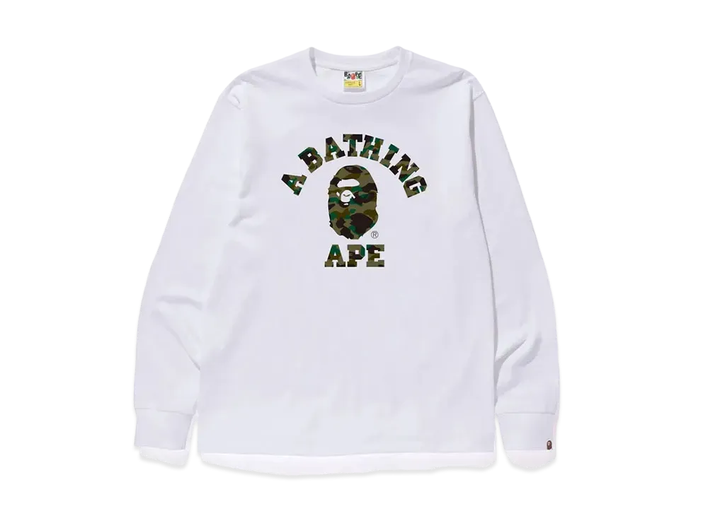 A BATHING APE 1st Camo College L/S Tee "White/Green"