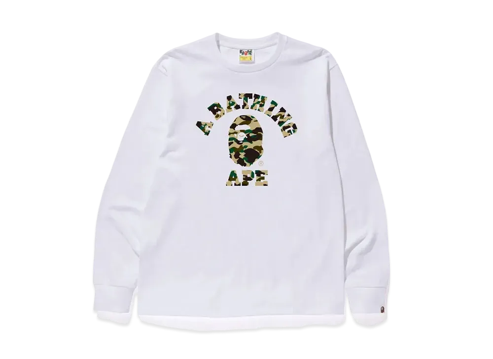 A BATHING APE 1st Camo College L/S Tee "White/Yellow"