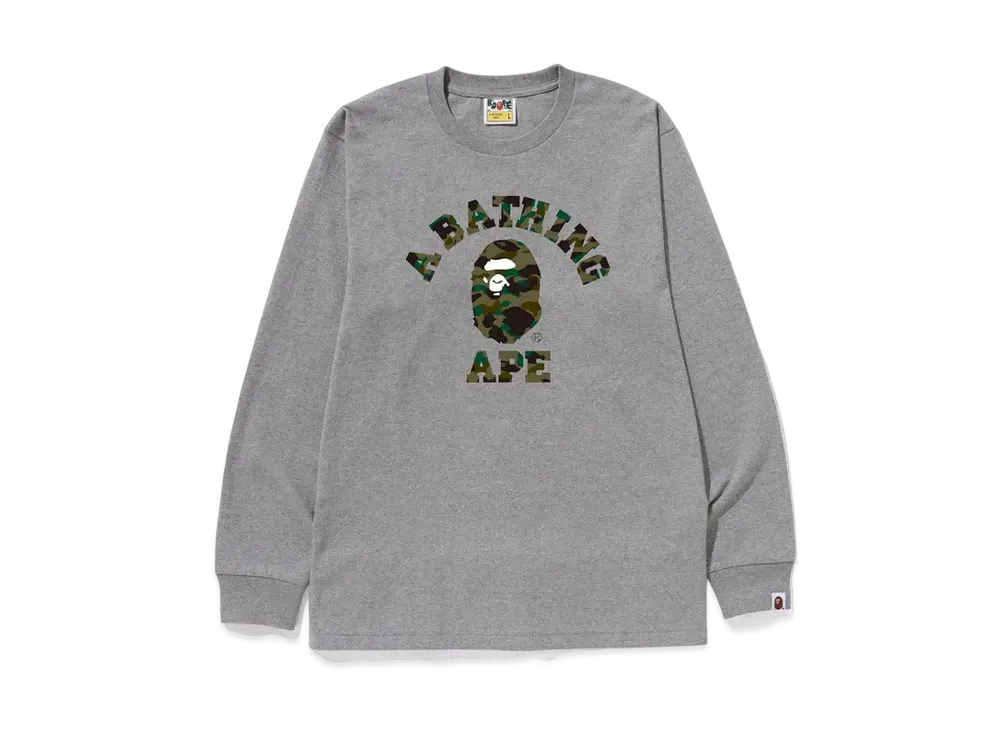 A BATHING APE 1st Camo College L/S Tee "Gray/Green"