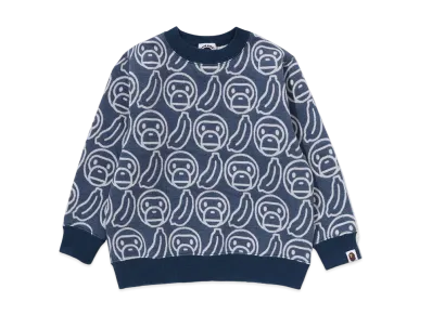 A BATHING APE Banana Milo Knit Jacquard Crewneck Sweatshirt "Navy"