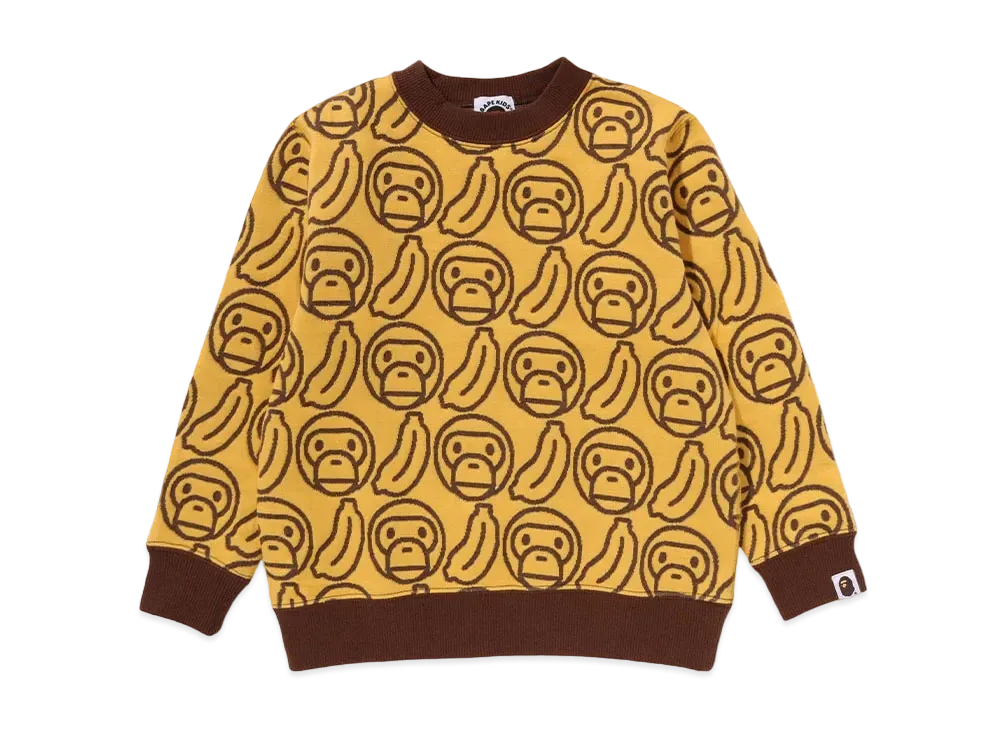 A BATHING APE Banana Milo Knit Jacquard Crewneck Sweatshirt "Yellow"