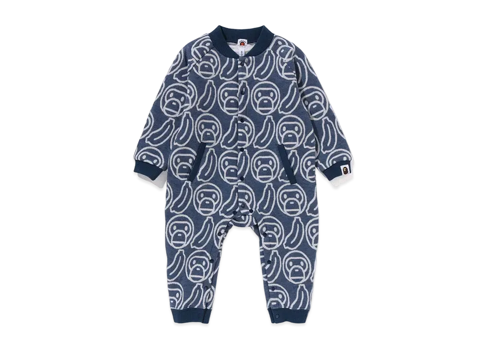A BATHING APE Banana Milo Knit Jacquard Coverall Baby "Navy"