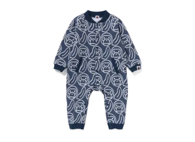 A BATHING APE Banana Milo Knit Jacquard Coverall Baby "Navy"