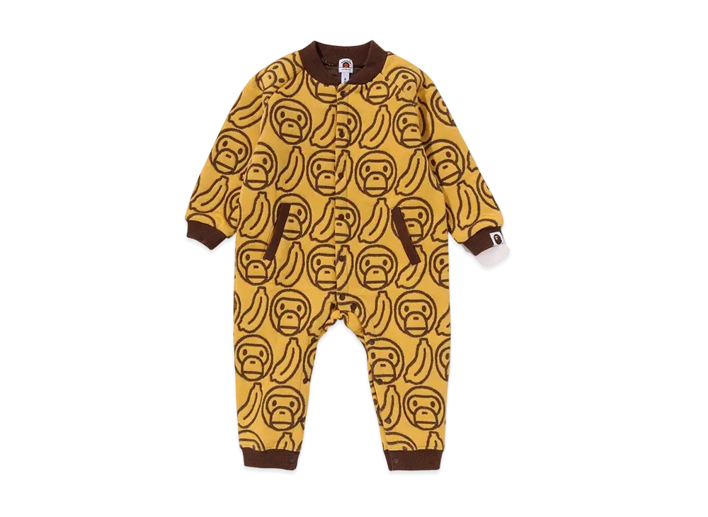 A BATHING APE Banana Milo Knit Jacquard Coverall Baby "Yellow"