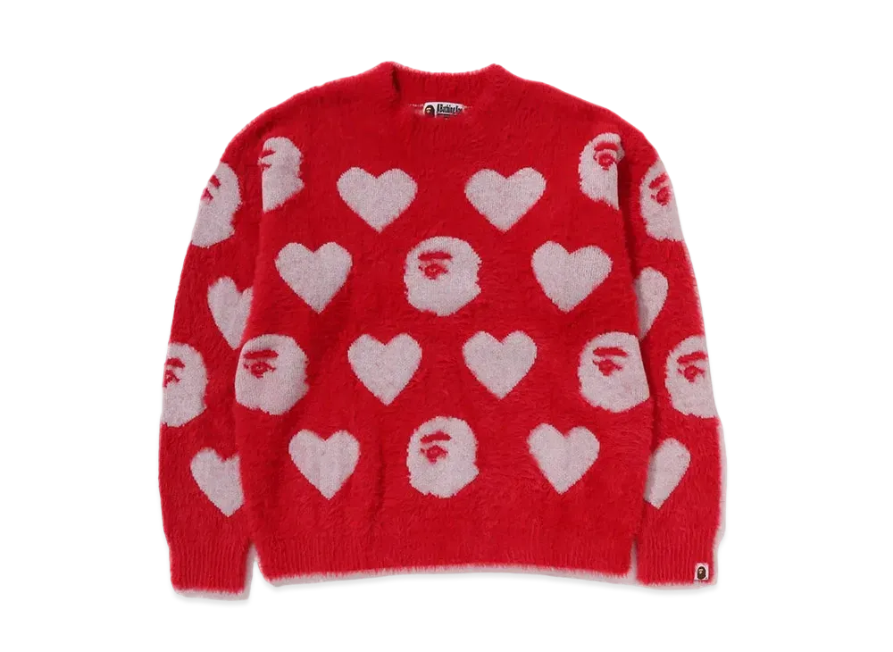 A BATHING APE I Love Bape Monogram Wool Mix Sweater "Red"