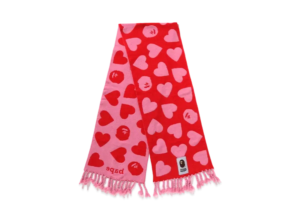A BATHING APE I Love Bape Wool Mix Scarf "Red"