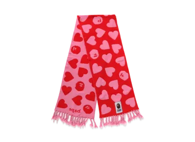 A BATHING APE I Love Bape Wool Mix Scarf "Red"
