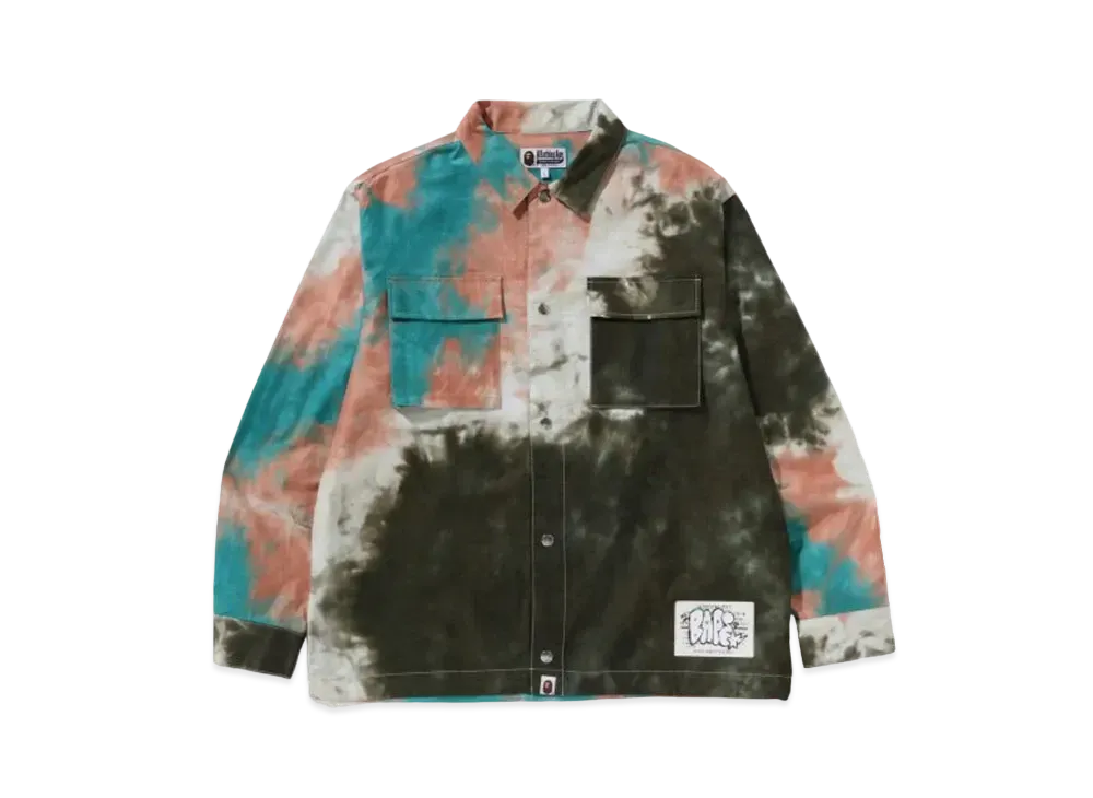 A BATHING APE Tie Dye Relaxed Fit CPO Shirts "Olive Drab"