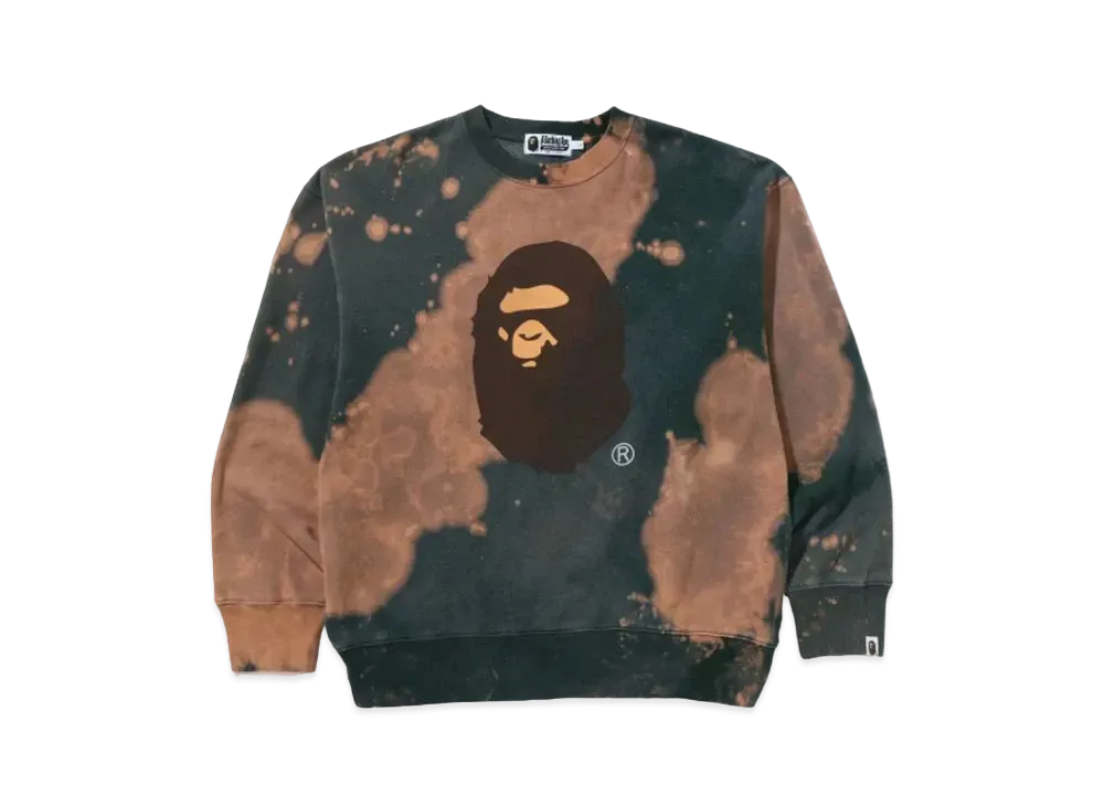A BATHING APE Tie Dye Ape Head Relaxed Fit Crewneck Sweatshirt "Beige"