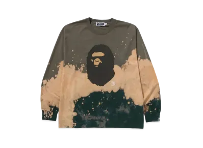 A BATHING APE Tie Dye Ape Head Relaxed Fit LS Tee "Beige"