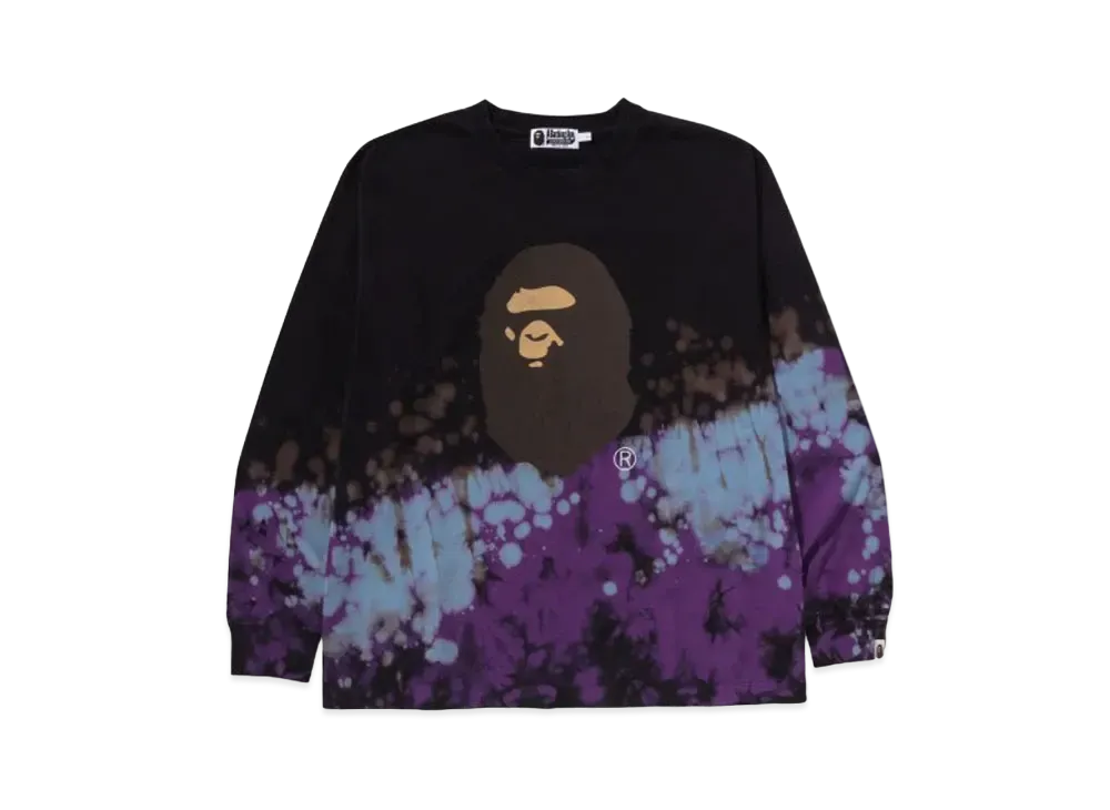 A BATHING APE Tie Dye Ape Head Relaxed Fit LS Tee "Black"