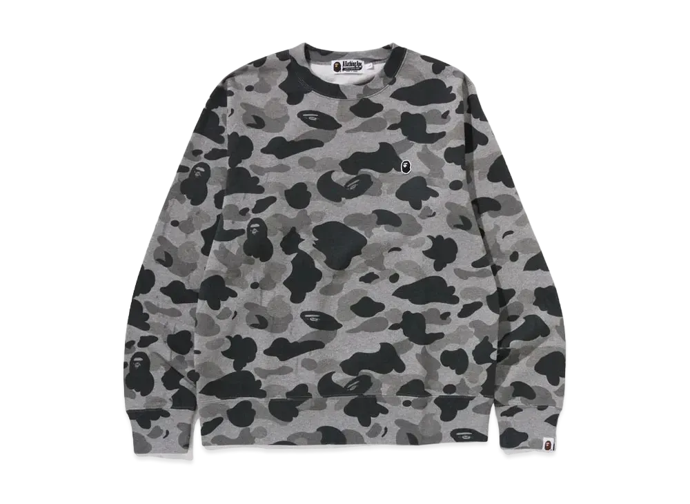 A BATHING APE Heather Gray Camo Ape Head One Point Crewneck Sweat "Gray"